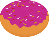 Sweet donut with pink glaze and many decorative sprinkles