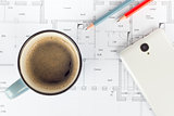 coffee pencils smartphone on the house project