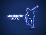 Motion design. Skateboarder jump on skateboard. Blur and light. Vector illustration