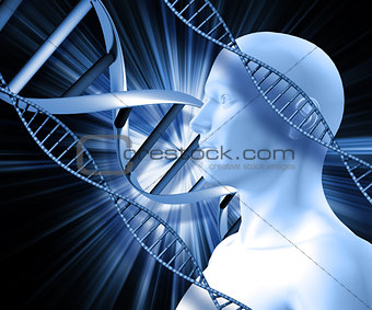 3D male figure on an abstract DNA background
