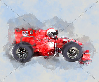 Watercolor racing car