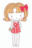 Girl on a pink dress cartoon isolated background.