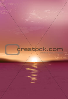 Sunrise in the sea with a sailboat. Summer holidays vector background.Natural background with sunset at sea. EPS10