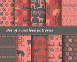 Set of vector tribal striped seamless pattern. Geometric background. Folk ornamental textile. Ice age