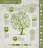 Ecology infographics with green tree, sketch for yuor design