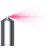 bubble spray can spraying pink bubbles over white