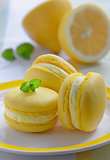 Colorful french macarons with lemon flavor