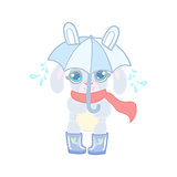 Bunny With Umbrella Under Rain