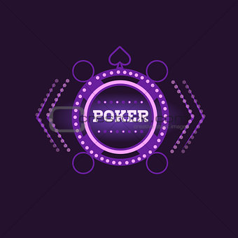 Round Frame Poker Purple Neon Sign
