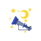 Telescope, Stars And Moon