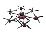 Red and gray hexacopter isolated on a white background. 3d illustration.