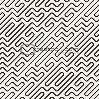 Vector Seamless Black And White Geometric Rounded Maze Lines Pattern