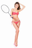 Girl in bikini with tennis-racket