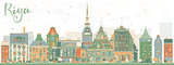 Abstract Riga Skyline with Color Landmarks. 