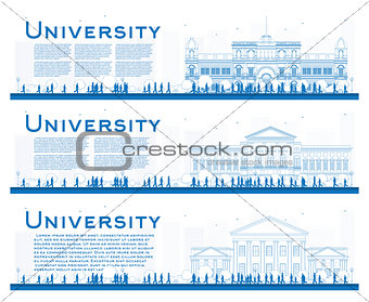 Outline set of university study banners. Vector illustration.