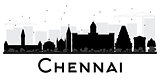 Chennai City skyline black and white silhouette. 