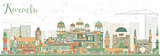 Abstract Karachi Skyline with Color Landmarks.