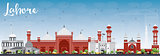 Lahore Skyline with Gray, Red Landmarks and Blue Sky. 