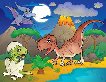 Night landscape with dinosaur theme 2
