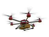 Red and gray hexacopter isolated on a white background. Shipping to home. Flying courier. 3d illustration.