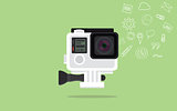 gopro camera isolated with green background and icon data collection