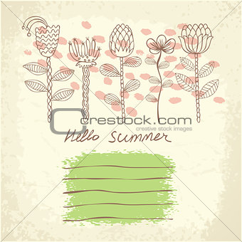 Vector hand drawn floral template card