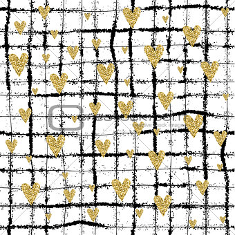 Vector Gold glittering heart seamless pattern