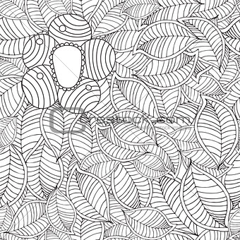 Vector hand drawn seamless pattern with leaf and flower