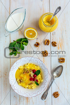 Millet porridge with lemon cream for a healthy diet.