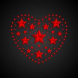 Heart symbol made of red stars on black background