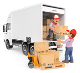 3D Workers unloading boxes from a truck