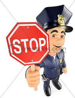 3D Policeman with a stop sign