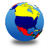 North America on political model of Earth