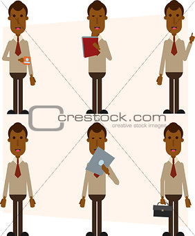 African American businessman with a laptop, mug, portfolio, tablet, and a folder with papers