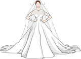 sketch magnificent wedding dress with red lips