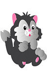 Little smiling cute playful grey kitten cartoon vector illustration