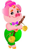 Small cute pink little cartoon vector laughing pig illustrations