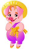 Small cute pink little cartoon vector laughing pigs illustrations