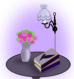 Lamp, Books and Flowers.