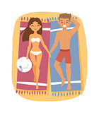 Couple on beach vector illustration.