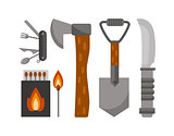 Camping tools vector illustration.