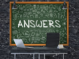 Answers on Chalkboard with Doodle Icons.