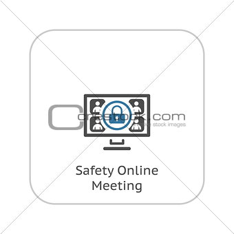Safety Online Meeting Icon. Flat Design.