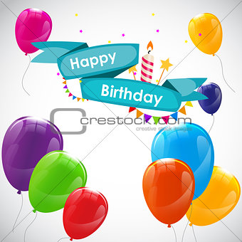 Happy Birthday Card Template with Balloons Vector Illustration