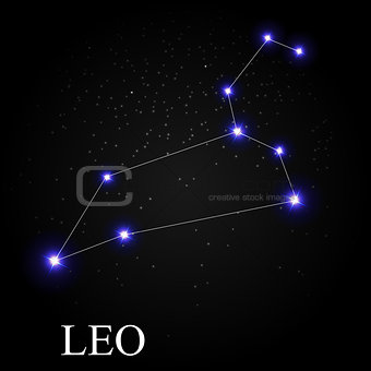 Leo Zodiac Sign with Beautiful Bright Stars on the Background of