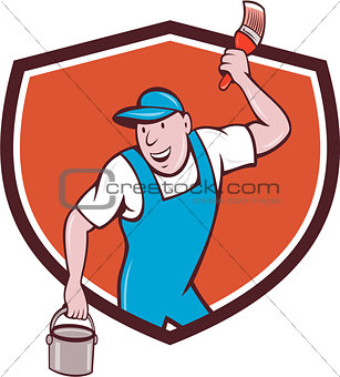 House Painter Paintbrush Paint Bucket Crest Cartoon