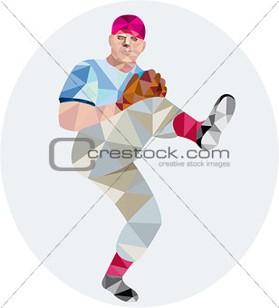 Baseball Pitcher Outfielder Throw Leg Up Low Polygon