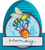 Bee Carrying Honey Pot Skep Circle Retro