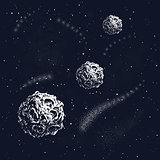 Hand drawn style .Set of galactic objects
