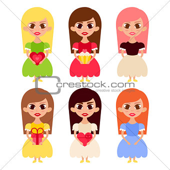 Beautiful Girls Cartoon Characters in Princess Dresses